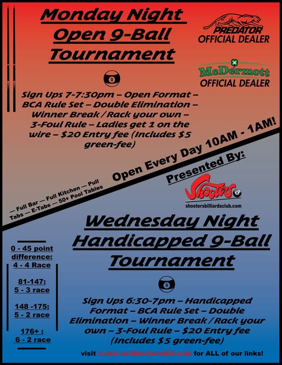 Image of tournament the Monday Night Open 9 Ball