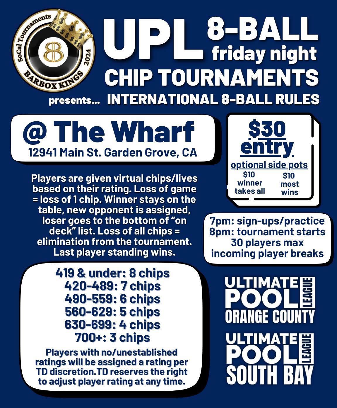 Image of tournament the UPL 8-Ball Friday Night Chip Tournament 1